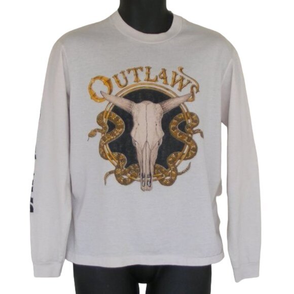 OUTLAWS Concert Tshirt, M, White Long Sleeve 1988, Vintage 80s, Southern Rock